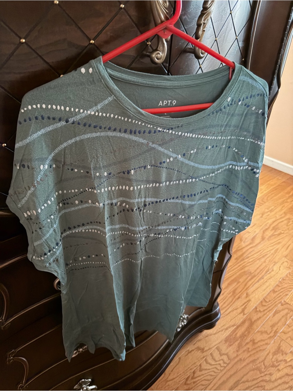 Apt. 9 Teal Green Short-Sleeve Wave Dot Top size large